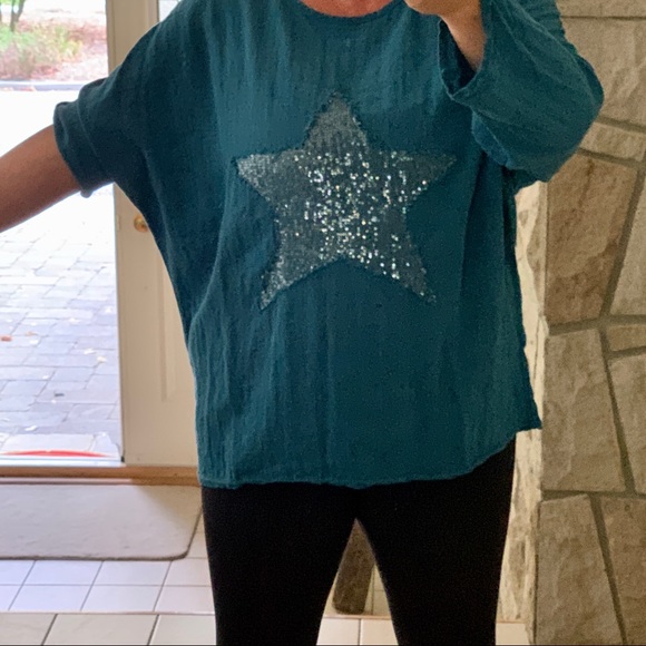 Oversized Boho Style Teal Shirt - Picture 5 of 5
